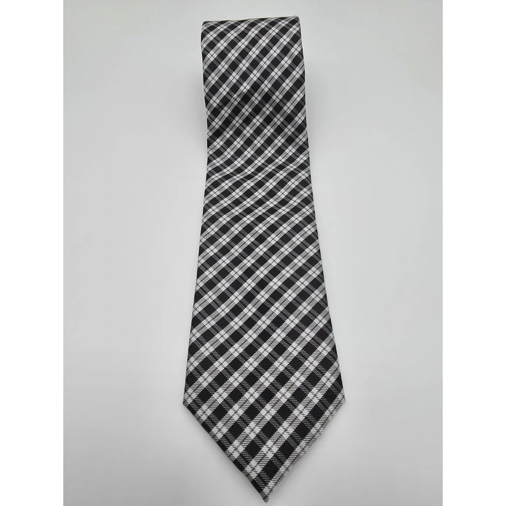 Haggar Black White Plaid Pattern Polyester Men's Tie Necktie 58